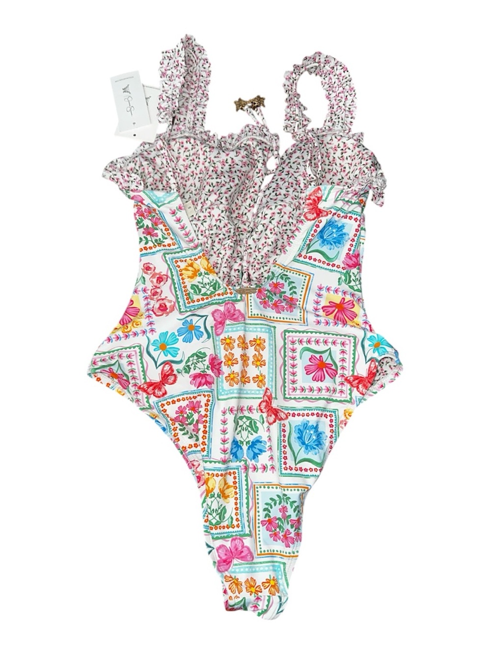 Jessica Simpson White Floral Patchwork One-Piece Swimsuit - Picture 4 of 4